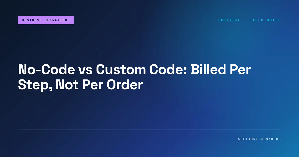 No-code vs custom code for integrations: why per-task platforms bill per action step, not per order